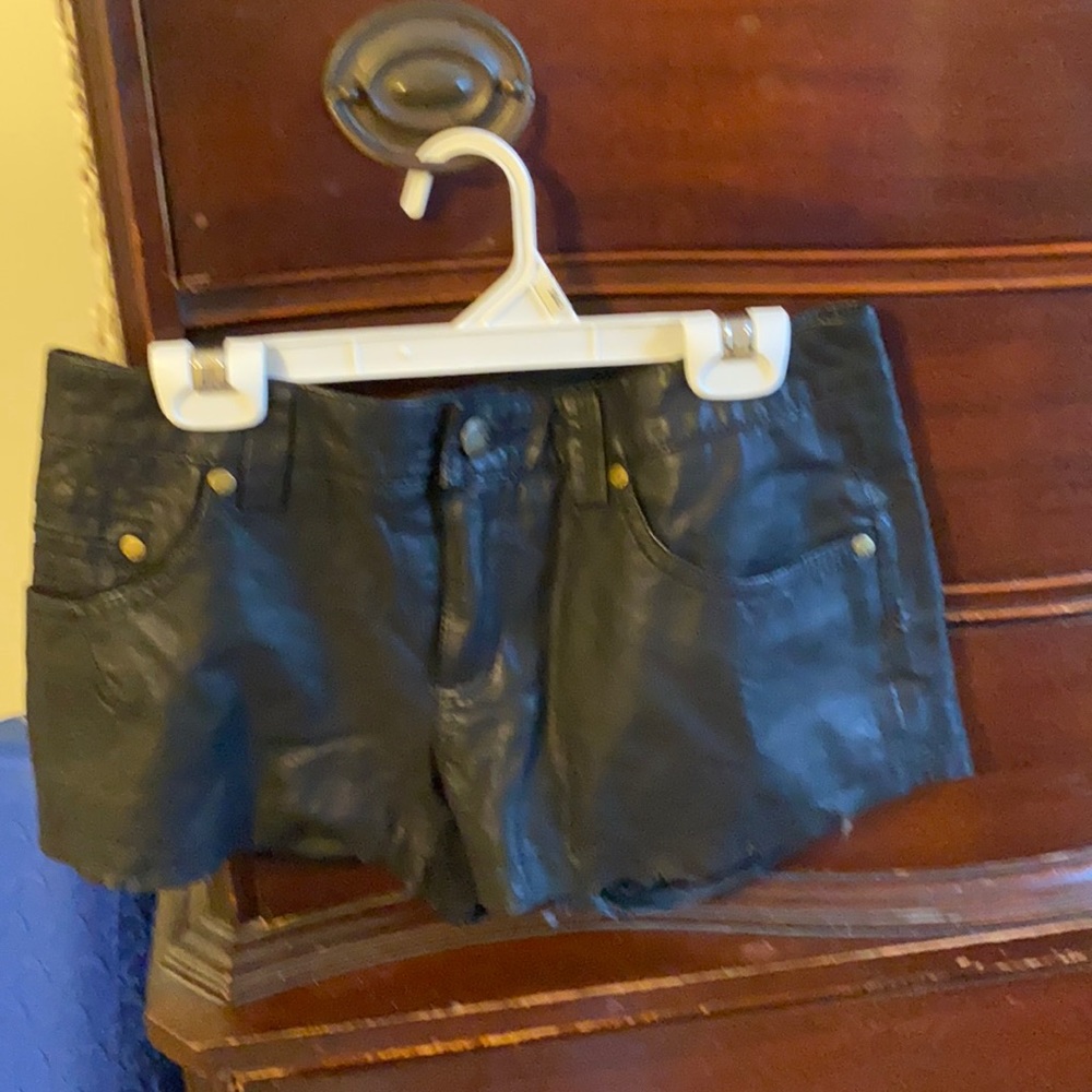 Free People Black Leather Shorts